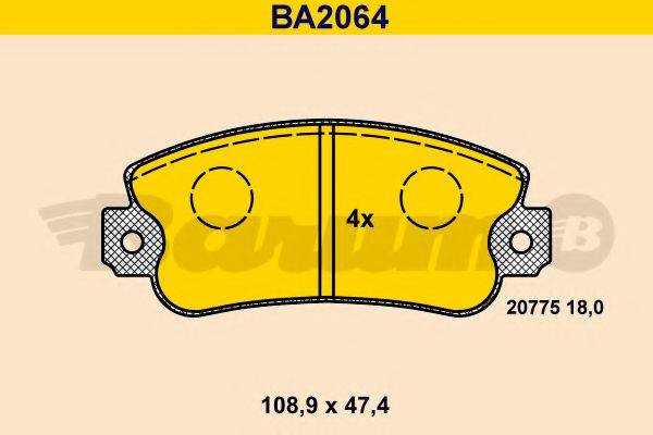 Комплект гальмівних колодок, дискове гальмо BARUM BA2064
