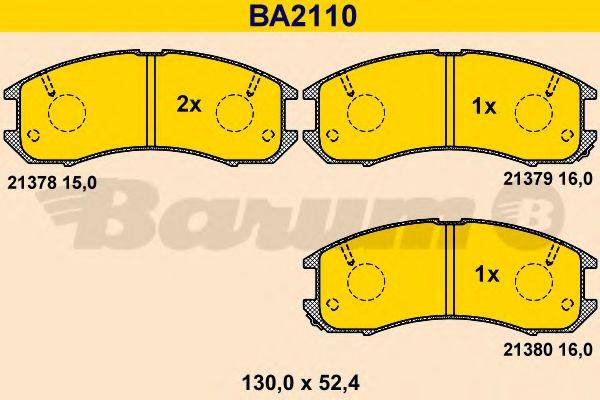 Комплект гальмівних колодок, дискове гальмо BARUM BA2110