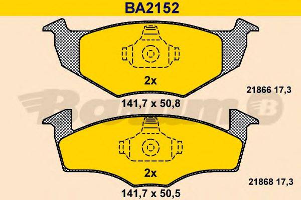 Комплект гальмівних колодок, дискове гальмо BARUM BA2152