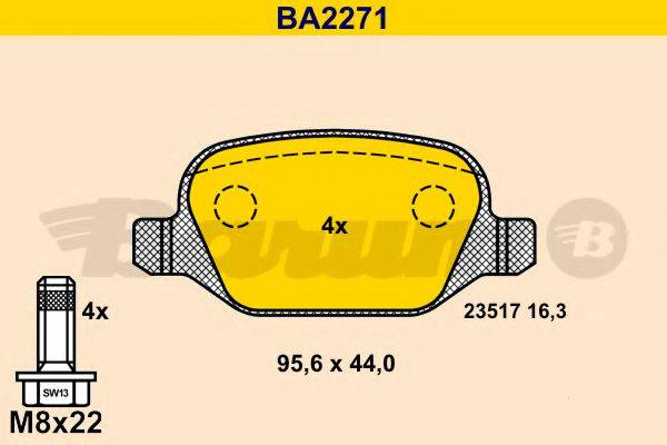 Комплект гальмівних колодок, дискове гальмо BARUM BA2271