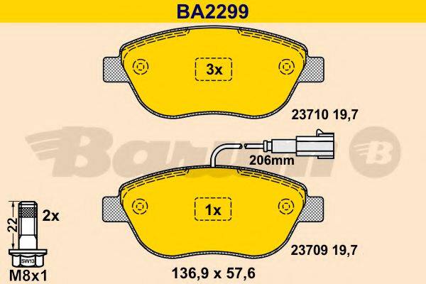 Комплект тормозных колодок, дисковый тормоз BARUM BA2299