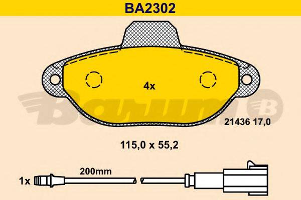 Комплект гальмівних колодок, дискове гальмо BARUM BA2302