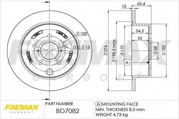 FREMAX BD7082 Тормозной диск