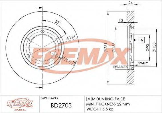 гальмівний диск FREMAX BD-2703