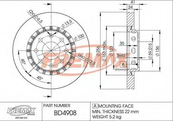 Тормозной диск FREMAX BD-4908