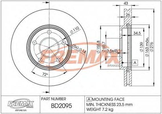 Тормозной диск FREMAX BD-2095
