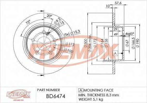 Тормозной диск FREMAX BD-6474