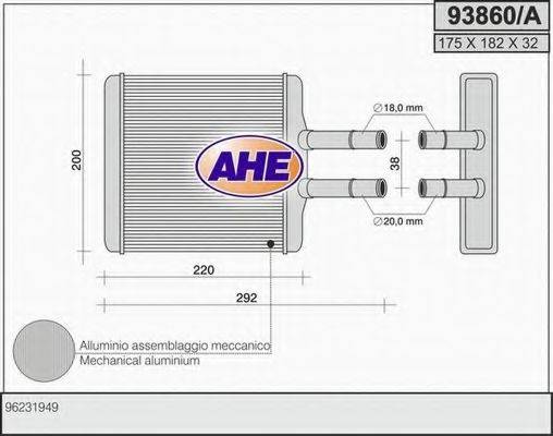 Теплообмінник, опалення салону AHE 93860/A