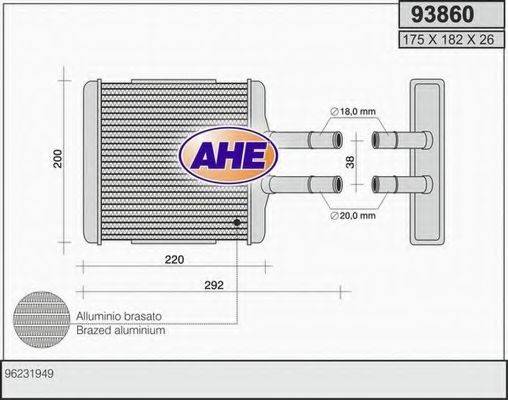 Теплообмінник, опалення салону AHE 93860