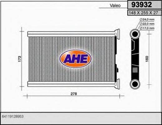 Теплообмінник, опалення салону AHE 93932