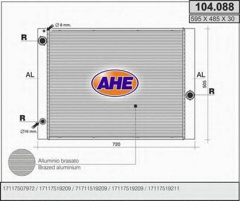 AHE 104088 Радиатор, охлаждение двигателя