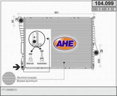 AHE 104099 Радиатор, охлаждение двигателя