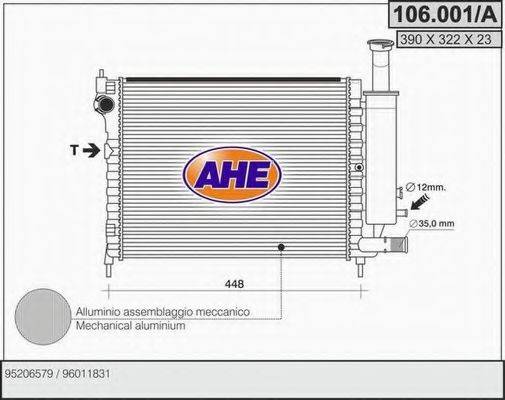 Радиатор, охлаждение двигателя AHE 106.001/A