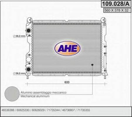 Радиатор, охлаждение двигателя AHE 109.028/A