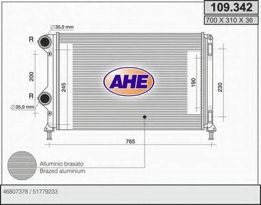 Радіатор, охолодження двигуна AHE 109.342