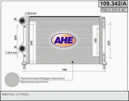 Радіатор, охолодження двигуна AHE 109.342/A