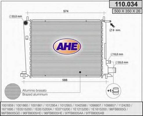 AHE 110034 Радиатор, охлаждение двигателя