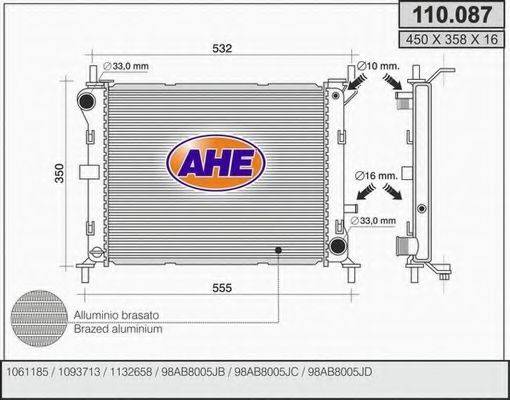 AHE 110087 Радиатор, охлаждение двигателя