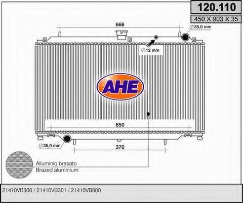 AHE 120110 Радиатор, охлаждение двигателя