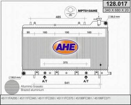 AHE 128017 Радіатор, охолодження двигуна