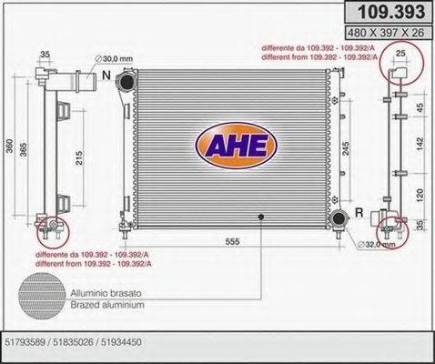 AHE 109393 Радиатор, охлаждение двигателя