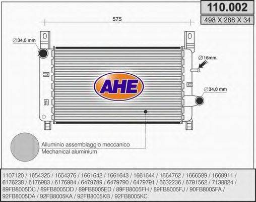 AHE 110002 Радиатор, охлаждение двигателя