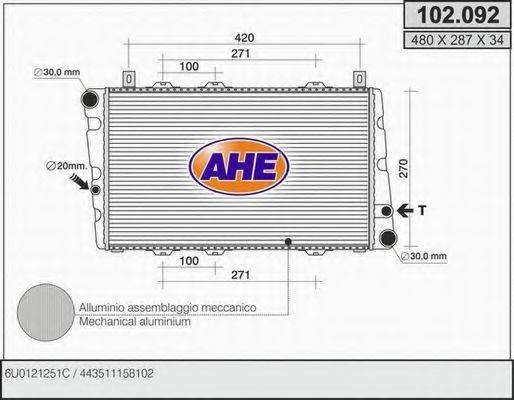 AHE 102092 Радиатор, охлаждение двигателя