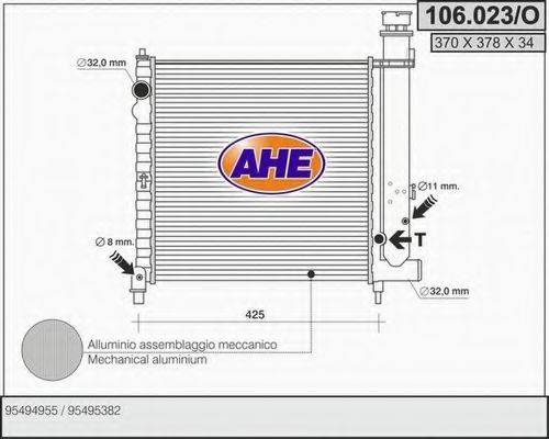 Радиатор, охлаждение двигателя AHE 106.023/O