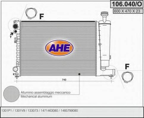 Радиатор, охлаждение двигателя AHE 106.040/O