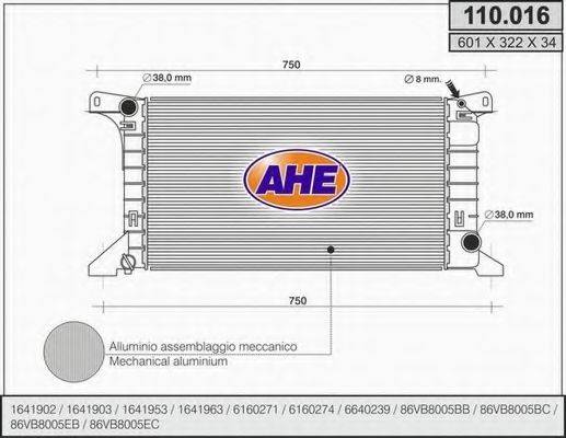 AHE 110016 Радіатор, охолодження двигуна