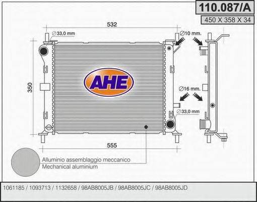 Радиатор, охлаждение двигателя AHE 110.087/A