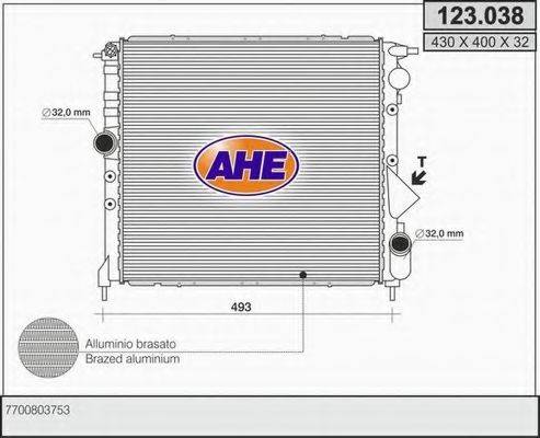 AHE 123038 Радіатор, охолодження двигуна
