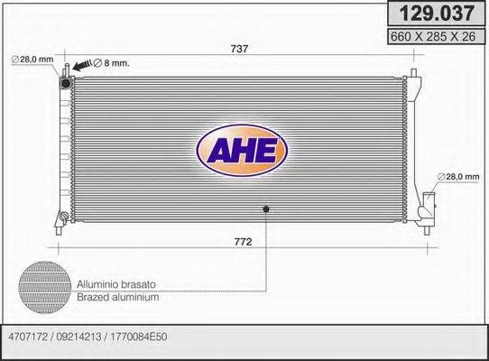 AHE 129037 Радіатор, охолодження двигуна