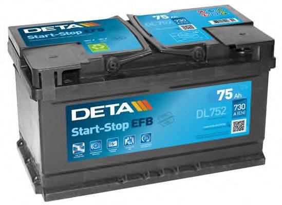 Стартерная аккумуляторная батарея; Стартерная аккумуляторная батарея DETA DL752