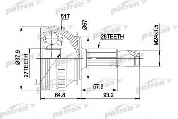 PATRON PCV1371 Шарнирный комплект, приводной вал