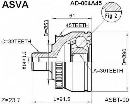 Шарнірний комплект, приводний вал ASVA AD-004A45