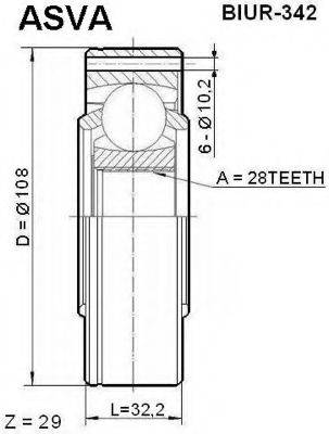 Шарнірний комплект, приводний вал ASVA BIUR-342