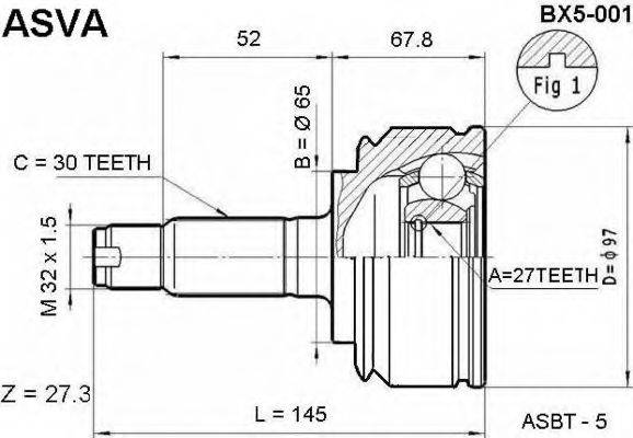 ASVA BX5001 Шарнирный комплект, приводной вал