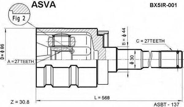ASVA BX5IR001 Шарнирный комплект, приводной вал