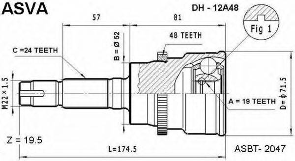 ASVA DH12A48 Шарнірний комплект, приводний вал