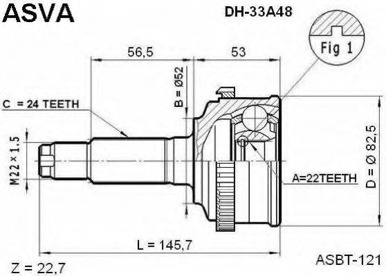 Шарнірний комплект, приводний вал ASVA DH-33A48
