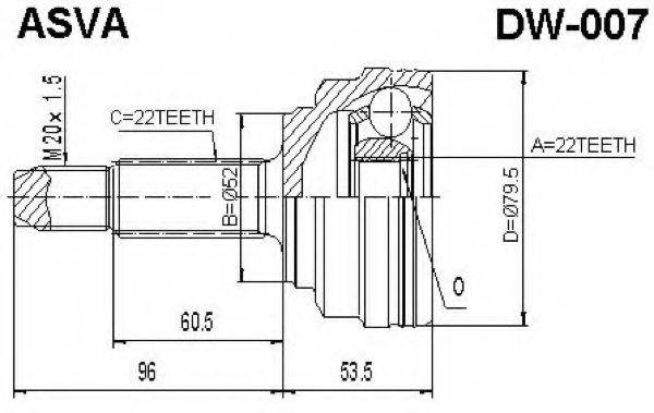 ASVA DW007 Шарнірний комплект, приводний вал