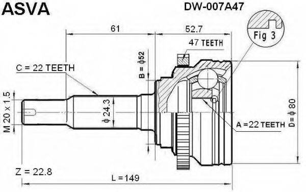 ASVA DW007A47 Шарнирный комплект, приводной вал
