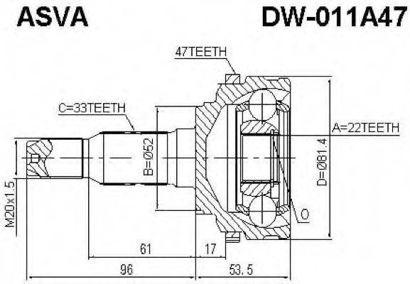 ASVA DW011A47 Шарнирный комплект, приводной вал