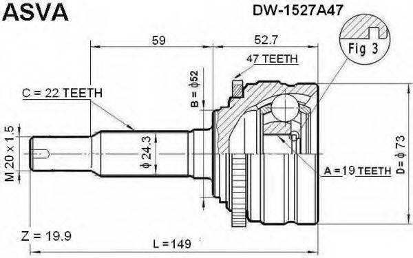ASVA DW152A47 Шарнірний комплект, приводний вал