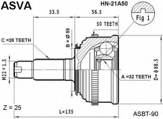 ASVA HN21A50 Шарнирный комплект, приводной вал