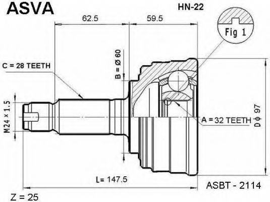 ASVA HN22 Шарнирный комплект, приводной вал