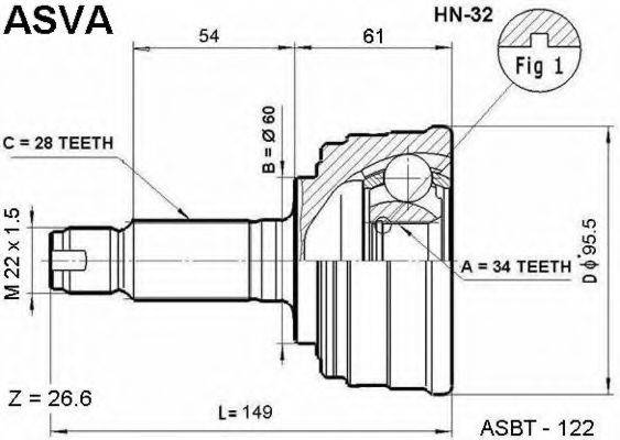 ASVA HN32 Шарнирный комплект, приводной вал