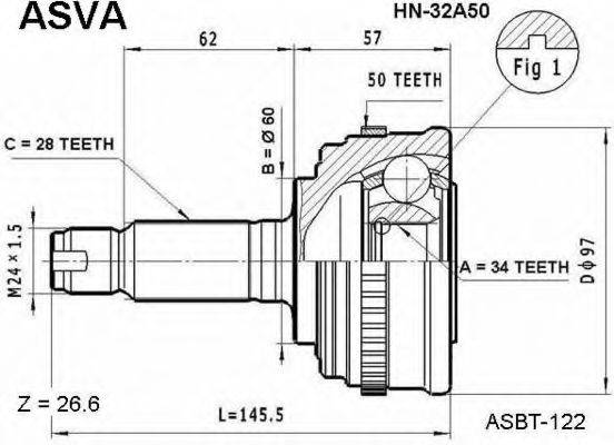 ASVA HN32A50 Шарнирный комплект, приводной вал