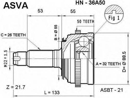 ASVA HN36A50 Шарнирный комплект, приводной вал